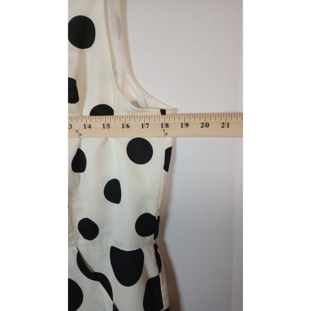 LOFT Womens White Black Polka Dot A-Line Dress Sleeveless Pockets Size 14 - Picture 5 of 10